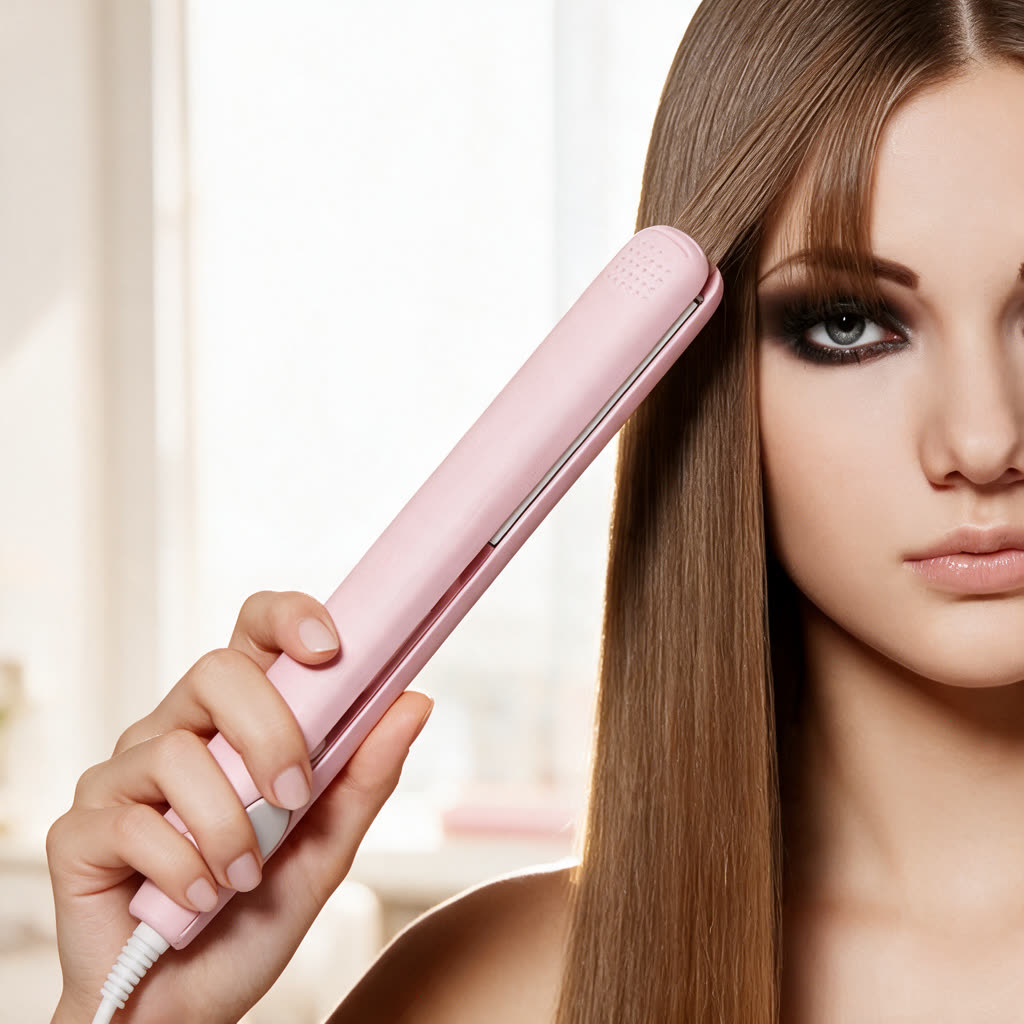 Femme qui lisse sa frange avec le mini lisseur